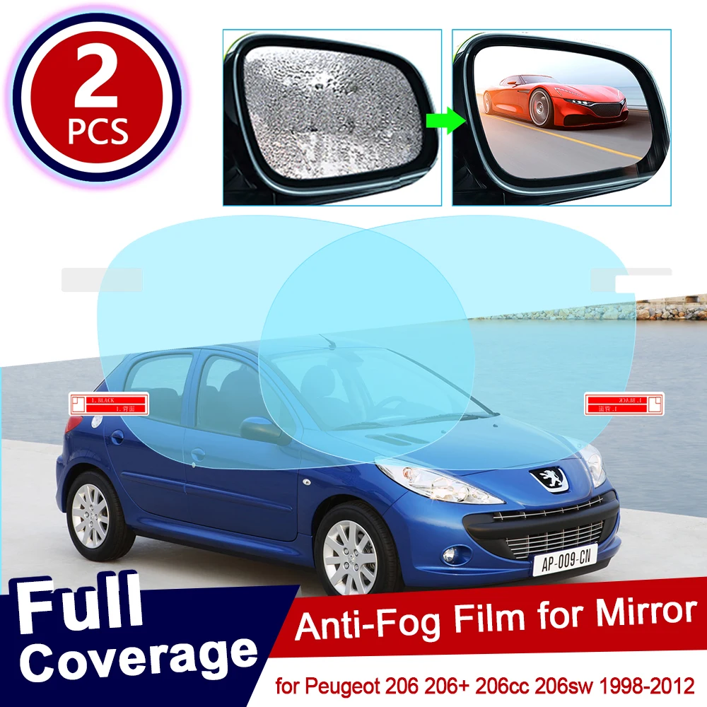 for Peugeot 206 206+ 206cc 206sw CC SW 1998~2012 Full Cover Anti Fog Film Rearview Mirror Rainproof Anti-Fog Films Accessories