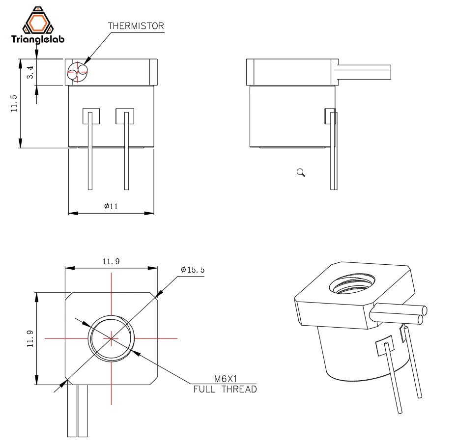 R Trianglelab Mini CHC Hotend Keramik-Heizkern 24V 40W Thermistor 104NT-4-R025H42G 104GT-2 für 3D-Drucker HOTEND – Detail 4