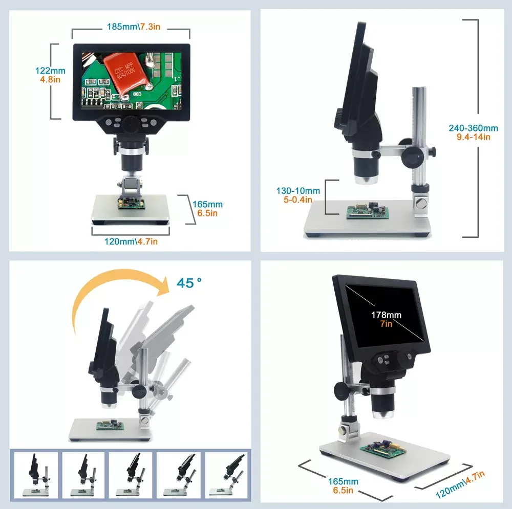 Mikroskop cyfrowy elektroniczny wyświetlacz 12MP 7 Cal 1-1200X HD 720P ciągłe wzmocnienie szkło powiększające G1200 z baterią