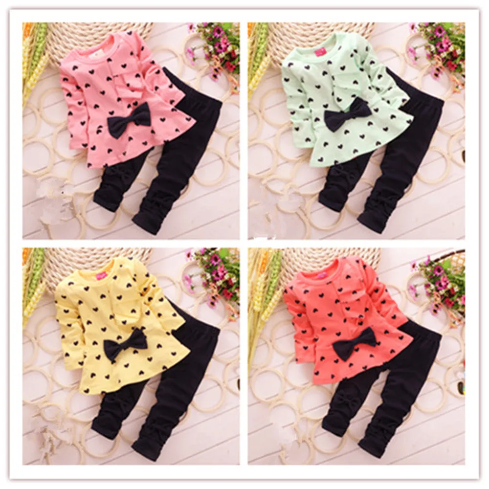 New baby kids Top+ pants Set Clothes girls cute bowknot size:1-4 years YF062