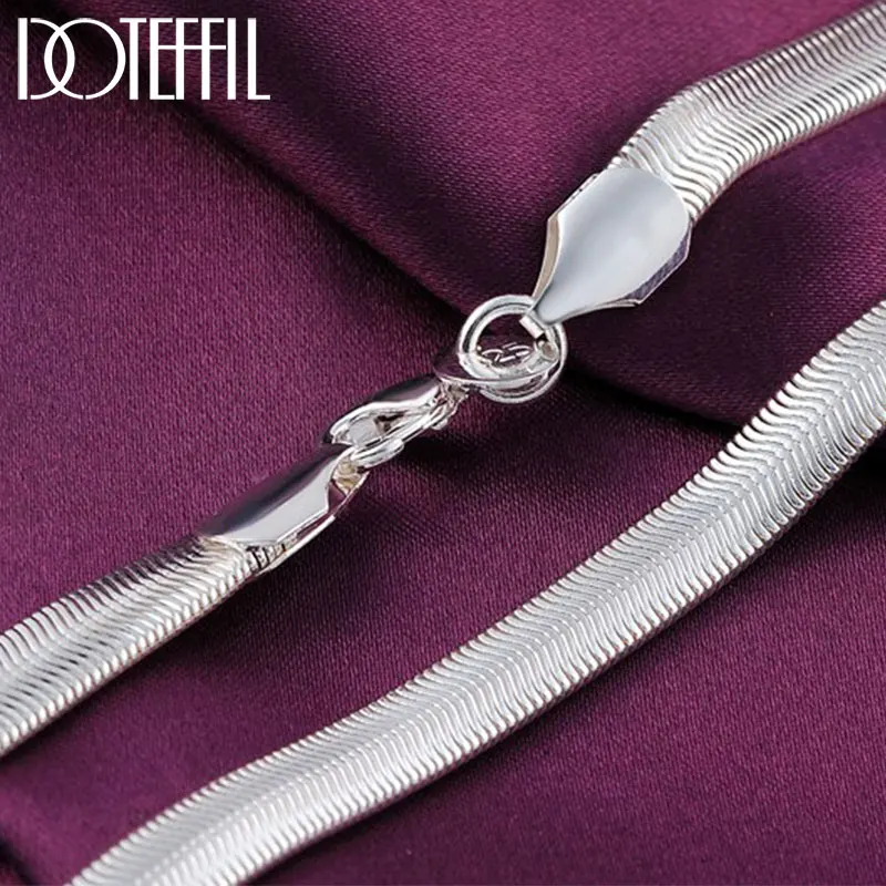 DOTEFFIL 925 스털링 실버 16/18/20/22/24 인치 6mm 플랫 스네이크 체인 목걸이, 여성 남성 패션 웨딩 파티 참 주얼리