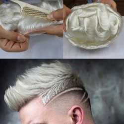 100% Remy Human Hair Toupee 30mm Wave Platinum Blonde Color Hairpieces Durable 8x10