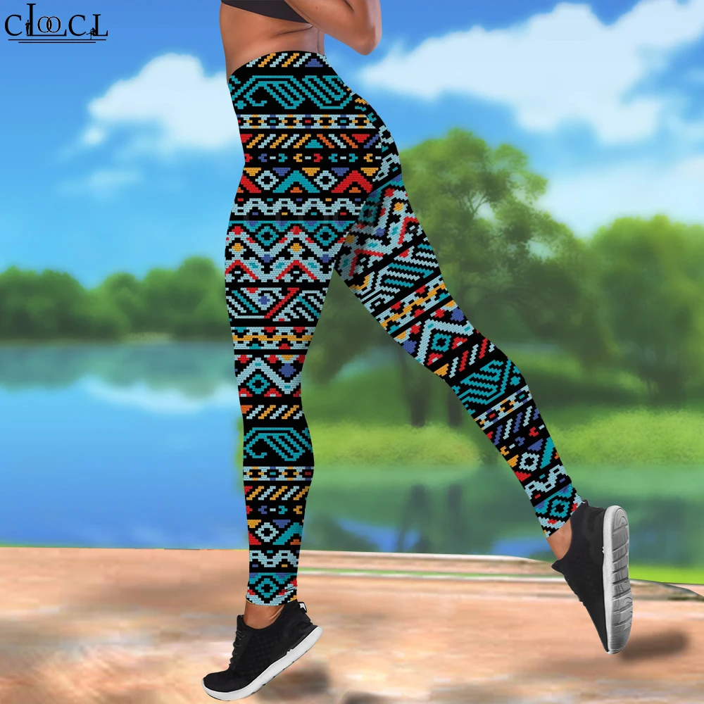 CLOOCL Women Leggings Bohemian Tribal Totem Printed High Waist Elasticity 3D Legging Female for Outdoor Jogging Pants