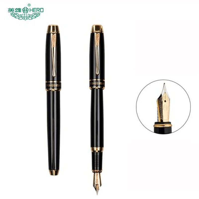 

Hero 953 High-end Vintage Black Barrel Fountain Pen Gold Trim 0.5mm Iridium Fine Nib Office School Writing Gift Pen Accessory