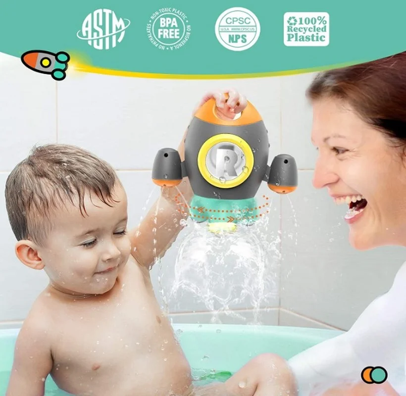 Puxida vasca da bagno giocattolo Space Rocket rotante Spray Water Bath per 3 + bambini piscina Baby Shower giochi Set vasca da bagno per bambini