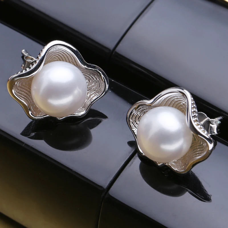 FENASY Genuine Natural White Freshwater Pearl Earrings 925 sterling silver Classic Elegant Stud Earrings For Women Fine Jewelry