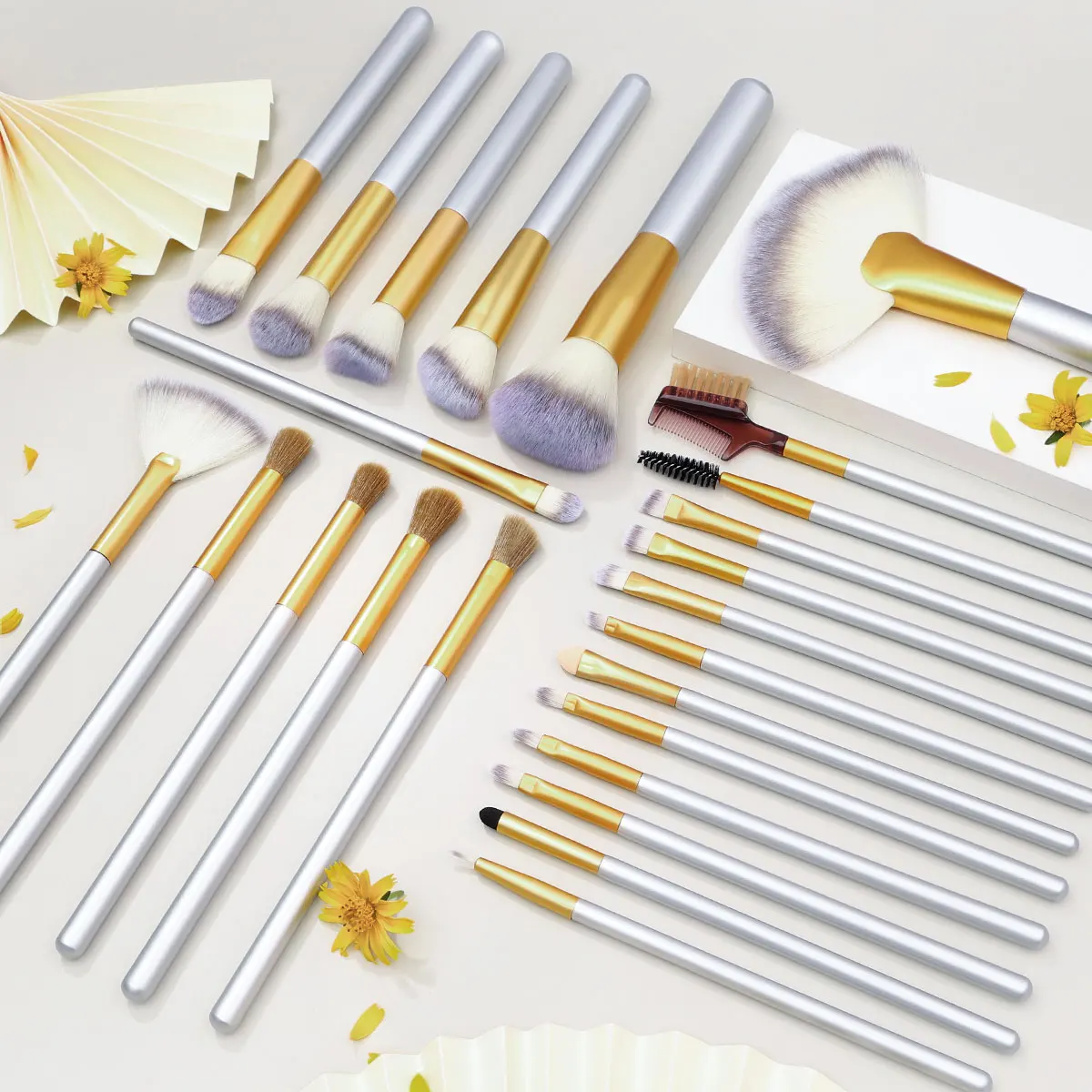 24 Pcs Makeup Brushes Premium Synthetic Wood Handle Cosmetic Brushes for Eye Face Liquid Blending Blush Makeup Brush Set