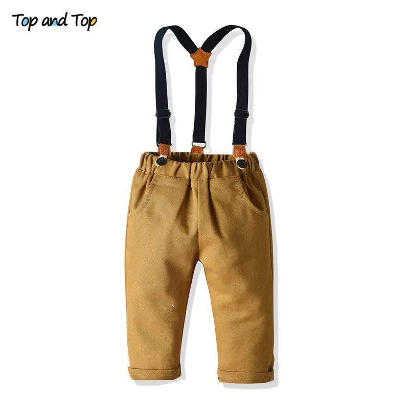 Top and Top Autumn Winter Infant Boys Casual Clothing Set Long Sleeve Striped Bowtie Shirt+Suspender Pants Baby Gentleman Outfit