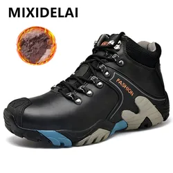 MIXIDELAI Men Boots Size 38-46 Fashion Men Winter Boots Waterproof Men Snow Boots Lace Up Men Ankle Boots Warm Winter Shoes Male