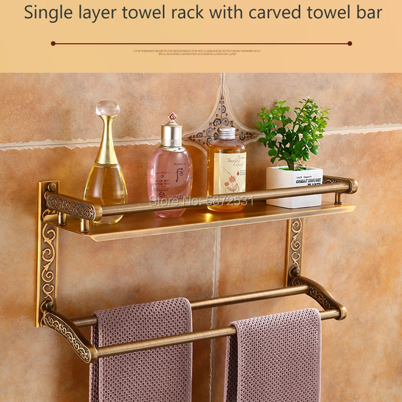 European  Towel Rack Antique Bathroom Toilet Multi-functional Double Shelf Wall Hanging Bathroom Pendant