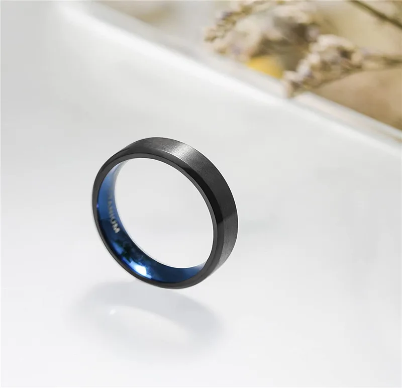 TIGRADE Pure Titanium Ring Men Women 6mm Black Matte Blue Wedding Engagement Band Brushed Unisex Couple Rings Comfort Fit