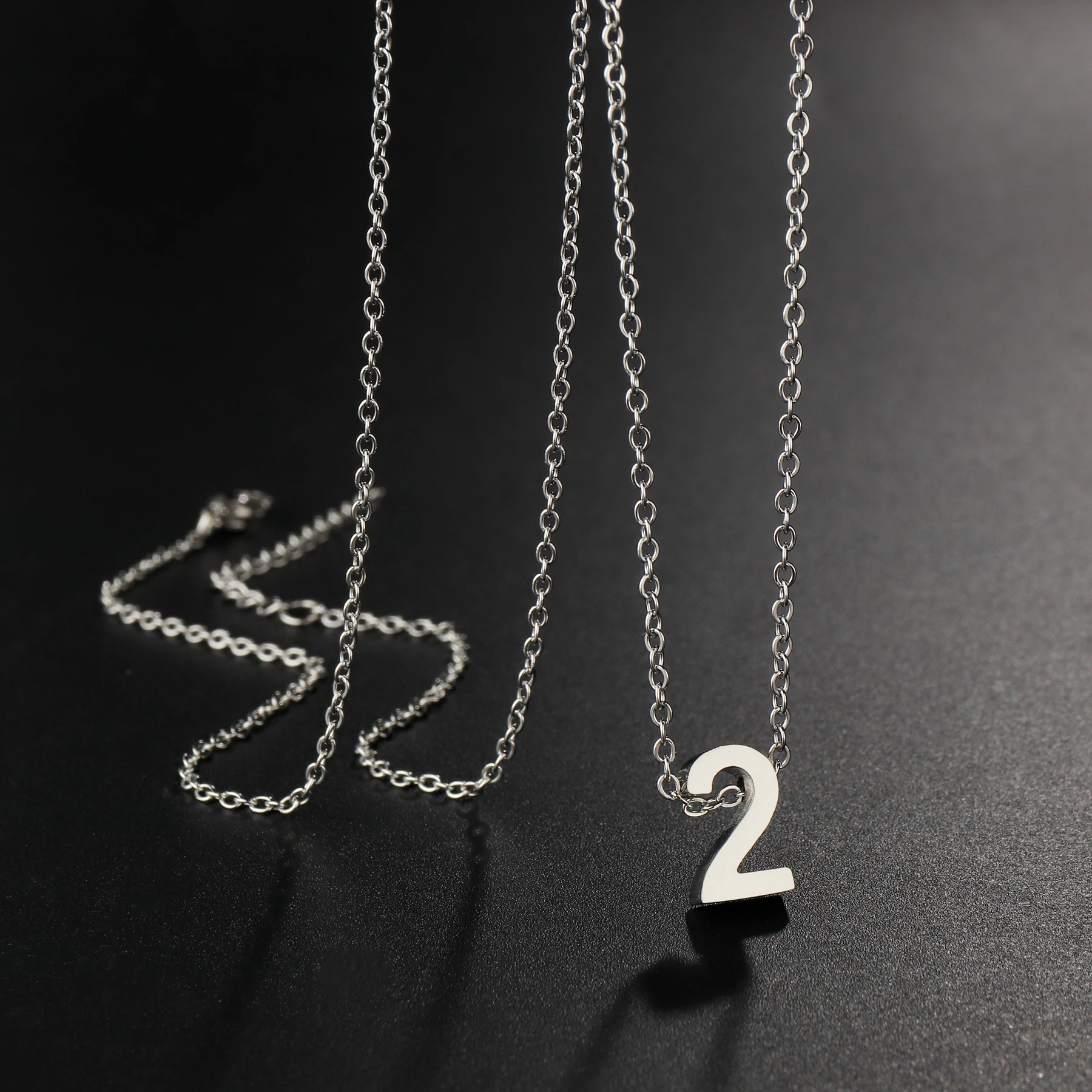 Silver Color Women/Men\'s Jewelry Stainless Steel Arabic Numerals Number 0 1 2 3 4 5 6 7 8 9 Pendant Long Necklace Xmas Gift