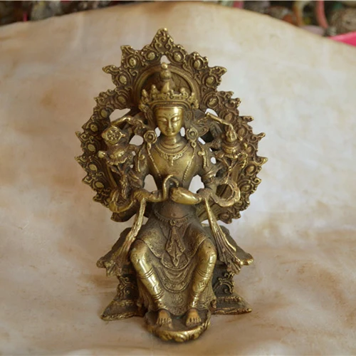 

Elaborate Chinese Tibetan Buddhism Temple Fengshui Brass Goddess Guanyin Buddha Statue Metal Craft Auspicious Home Decoration