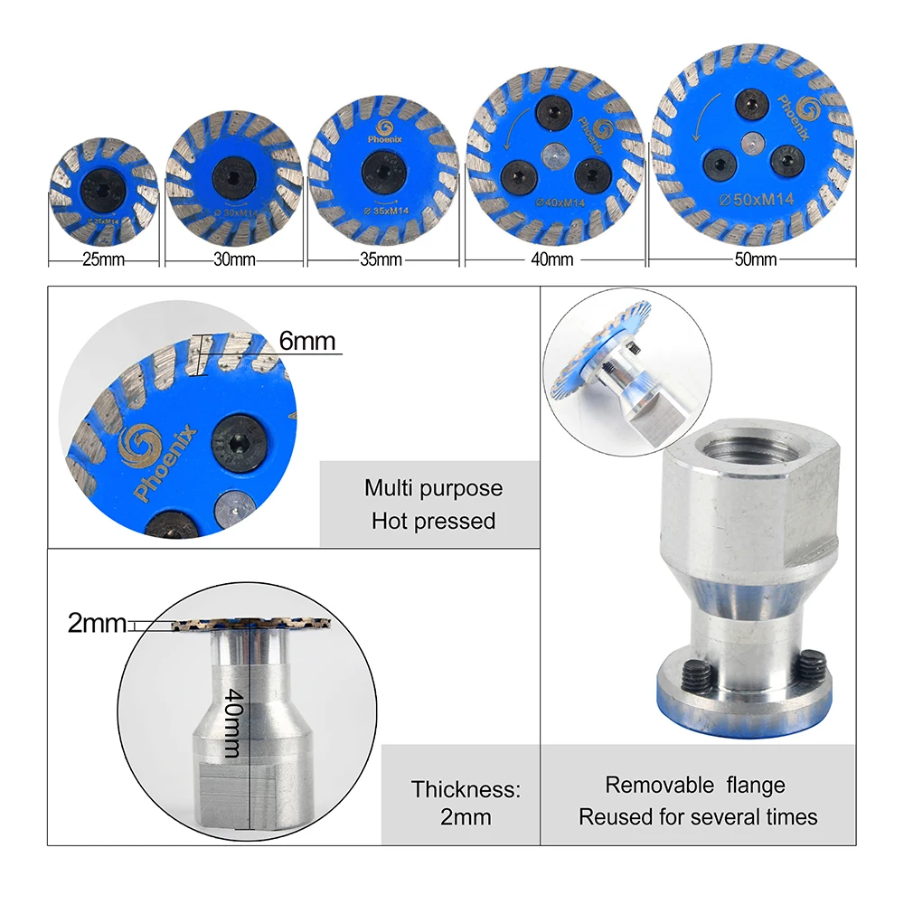 Raizi Phoenix diamond cutting grinding engraving saw blade 25/30/35/40/50 mm removable flange concrete stone carving saw disc