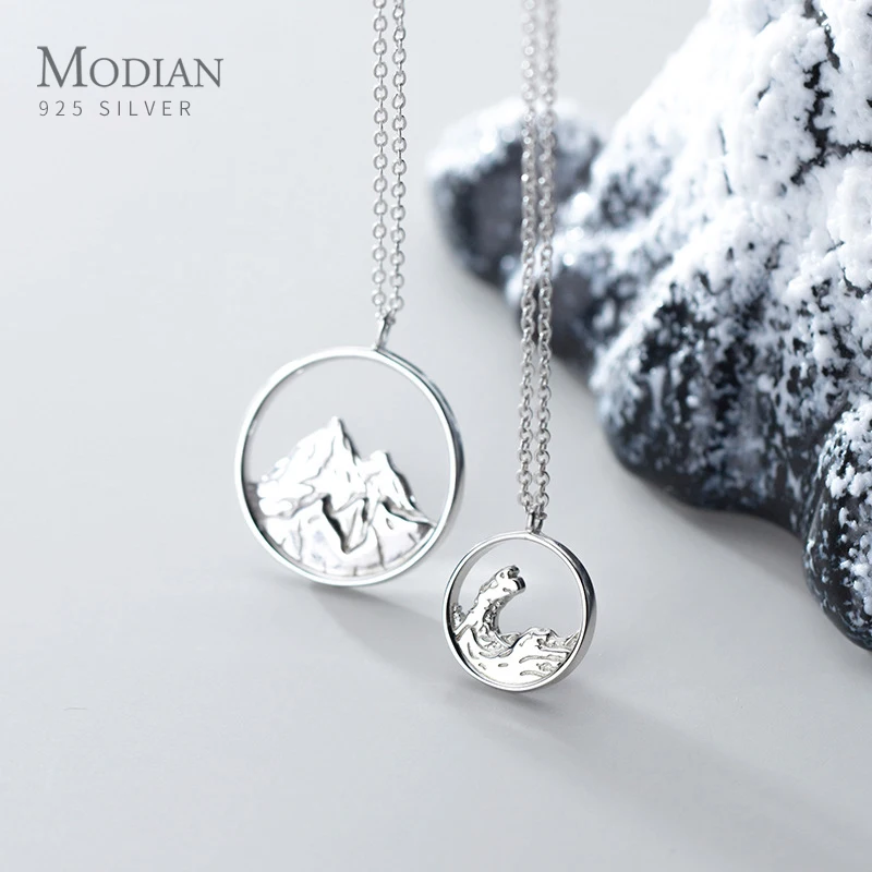 MODIAN Fashion 925 Sterling Silver Couple Necklace for Men Women Romantic Mountain Sea Pendant Necklace Fashion Fine Jewelry