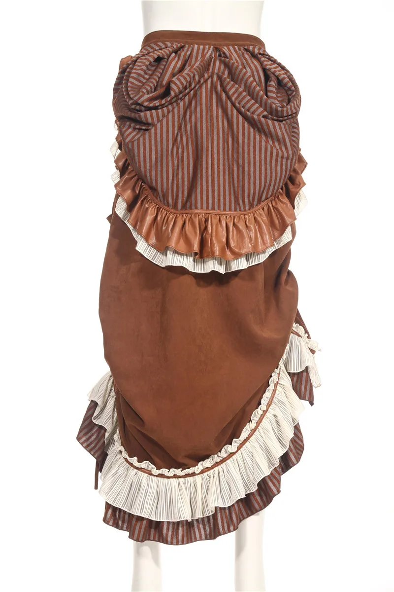 RQ-BL Brown Stripes Long Steampunk Skirt for women