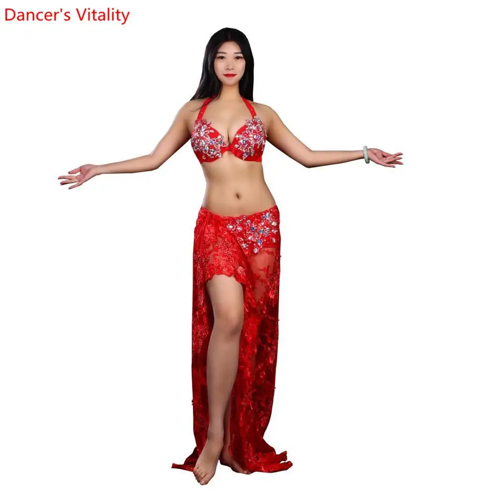 New belly dance performance costume group costume competition lace Skirt Deep Bra Top Long Skirt 2pecies Oriental Dance Suit