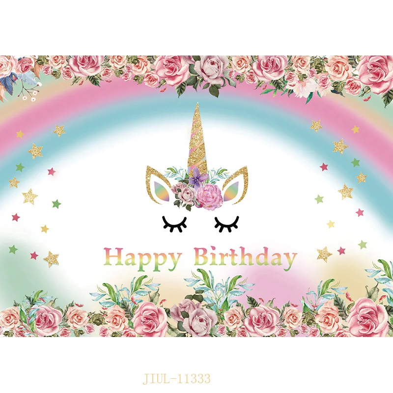 ZHISUXI Unicorn Birthday Banner Glitter Rainbow Photography Backdrops for Baby Party Photographic Backgrounds 210519BB-02