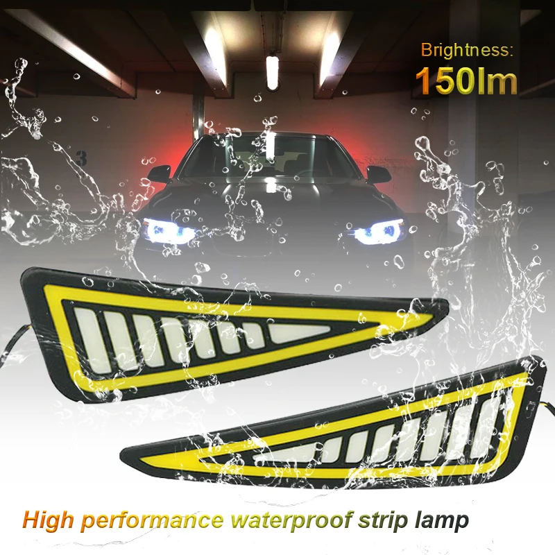 

12V 2pcs White/Amber Motorcycle Car Bumper Anti-collision Strip Protector Sticker Daytime Running Light Anti-rub Bar Fog Lights