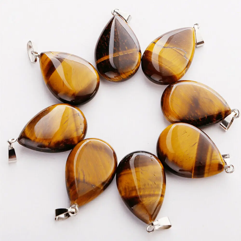 1pcs   Tiger eye Sand natural crystal stone necklace teardrop pendant