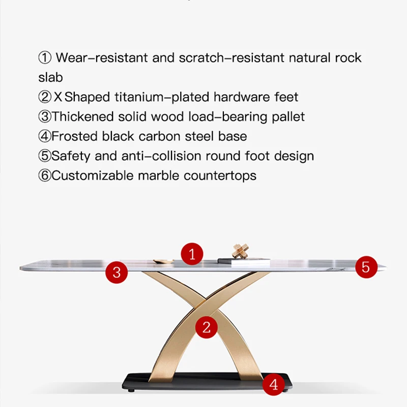 Light Luxury Rock Slab Dining Table High-End Rectangular Marble Household Small Apartment Modern Simple Bright Furniture Set