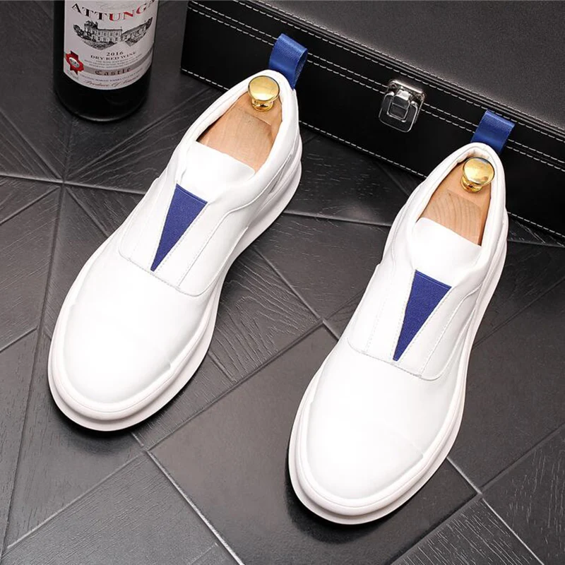 British style white shoes for men fashion streetwear flats platform shoe breathable genuine leather loafers city boy sneakers