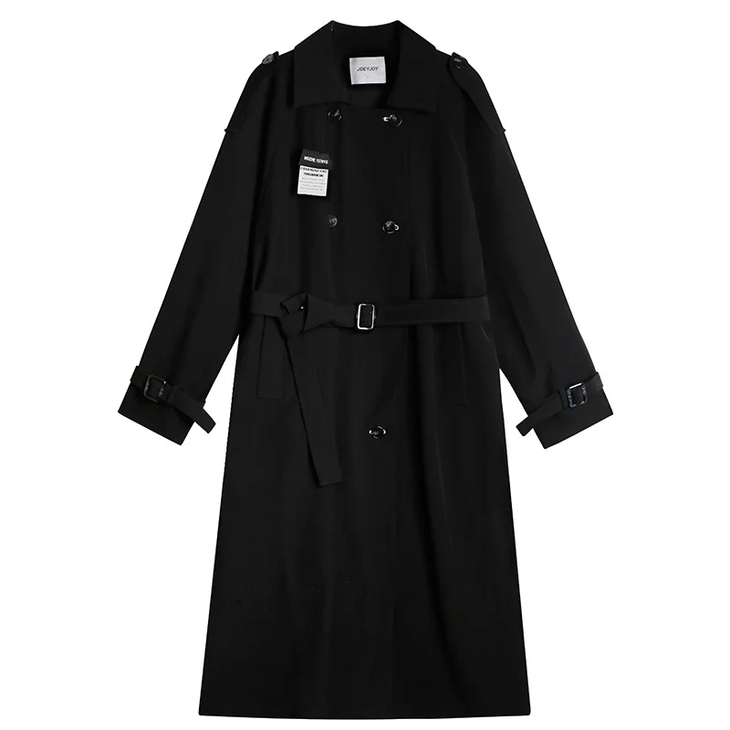 

Casual Large Size Black Windbreaker Women's Clothes 2022 New Fashion Spring Autumn Double-breasted Long Trench Coats D124