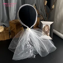 Braut Perle Schleier Einstellbar Mesh Gürtel Haar Zubehör Hochzeit Stirnband Kopfschmuck Großhandel