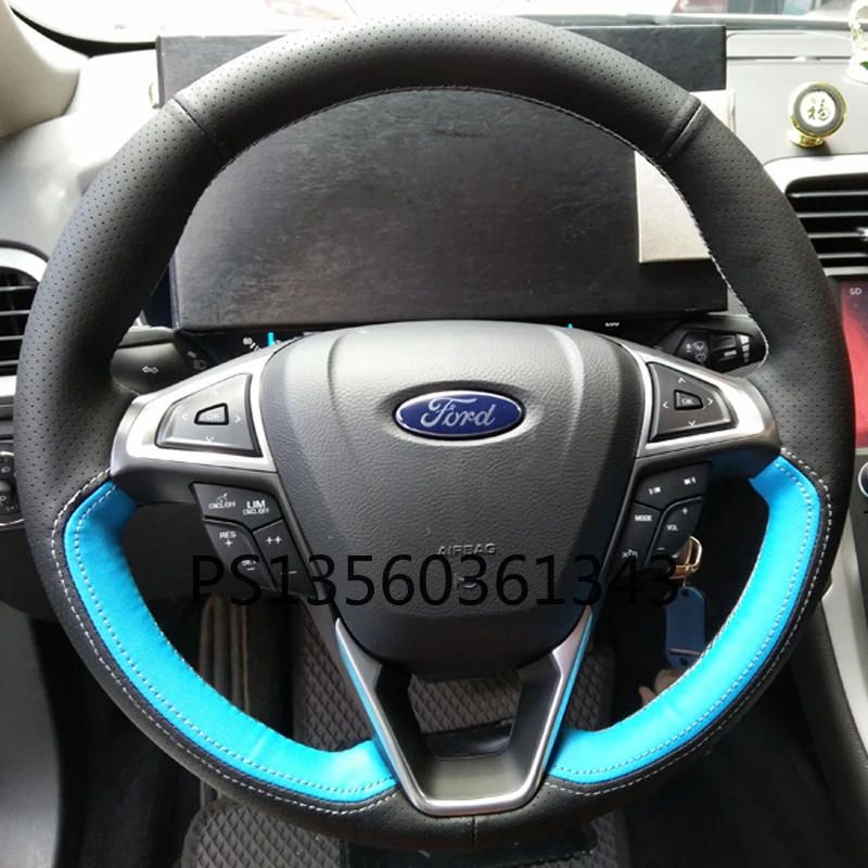 

For Ford Mondeo special hand-stitched steering wheel cover leather Taurus Edge Focus RS flip-furry grip cover