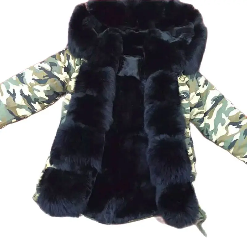 Camouflage Parka Fashion Winter MR Fur Parka,Detachable Black Fox Collar&Hood, Russia Coat Top Selling