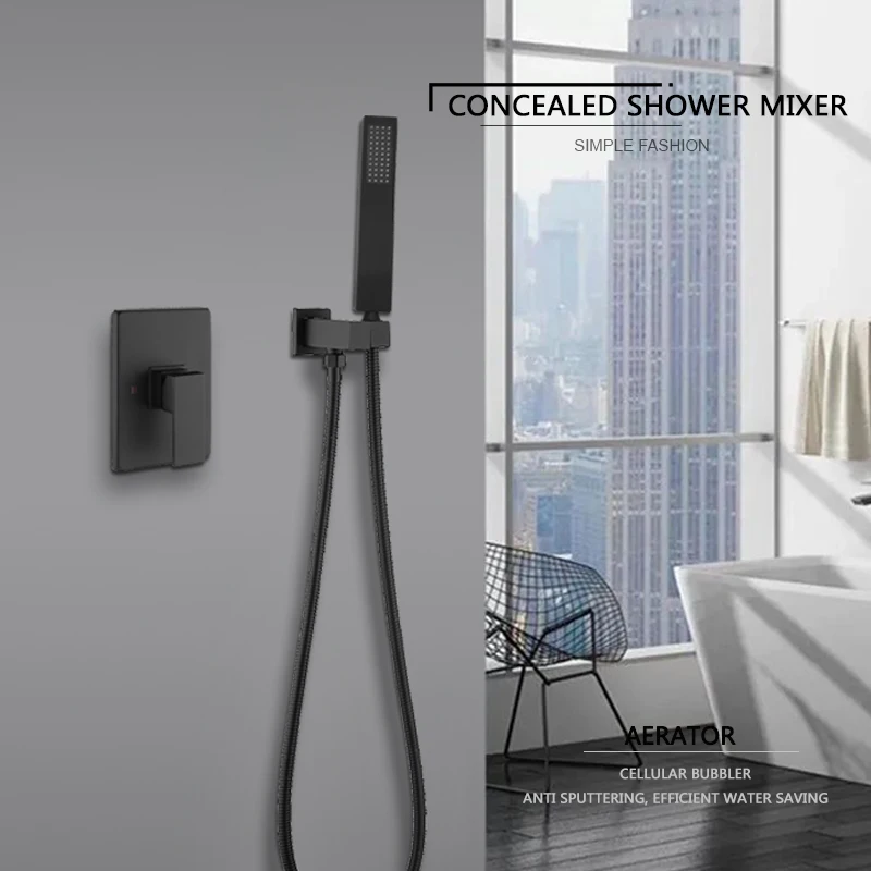 Black Brass Bathroom Shower Faucet Bath Faucet Mixer Tap With Hand Shower Head Set Wall Mounted Black Shower Set Bathroom