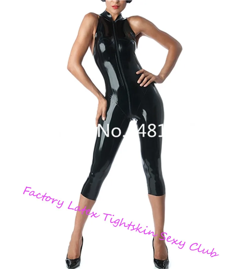 

High Quality Latex Rubber Catsuit Sexy Tight Leotard Latex Rubber Sleeveless Strapless Capri Catsuits For Women Custom Made