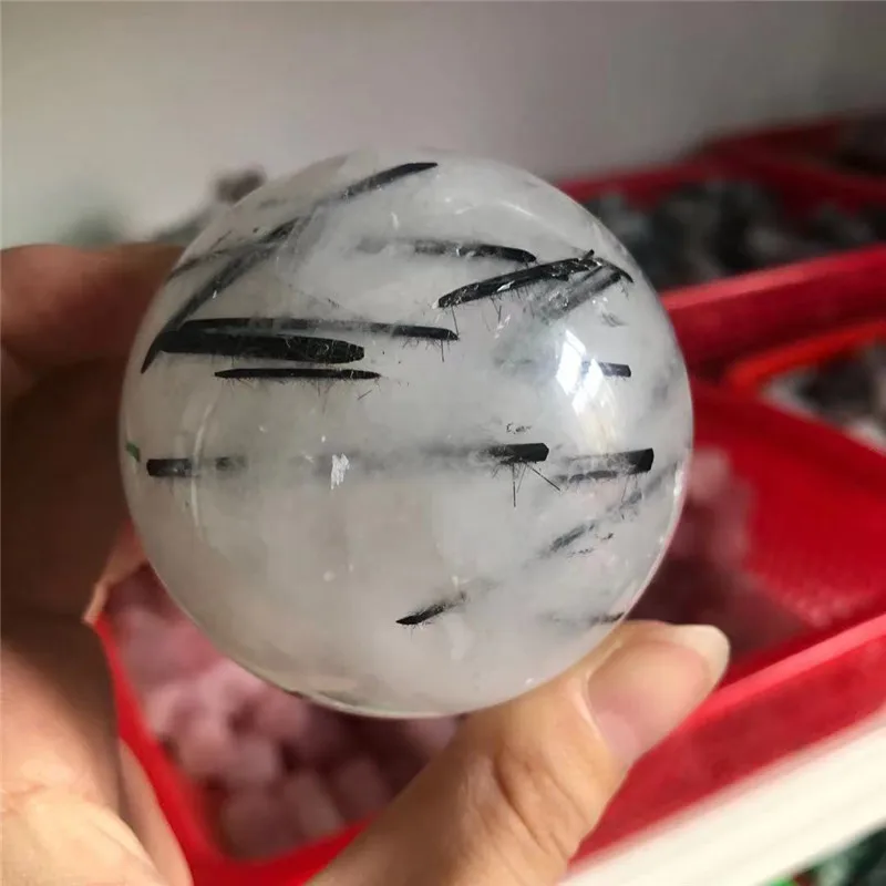 

Natural Healing Quartz Black Tourmaline Crystal Sphere For Home Decoration