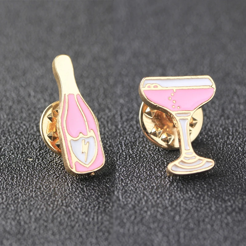 Mini Cute Wine And Glasses Enamel Pins Bottle Cup Brooches Clothes Lapel Pin Badge Cartoon Jewelry Gift for Women Men Party Time