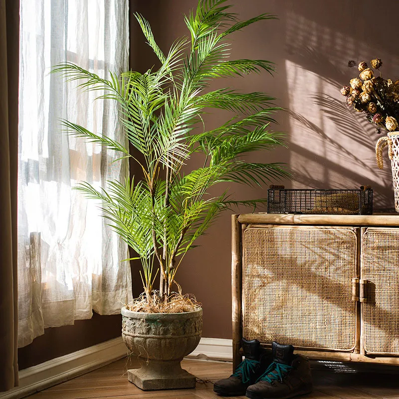 125 cm große künstliche Palme, tropische Pflanzen, Zweig, Kunststoff, künstliche Blätter, grüne Monstera, für Haus, Garten, Raumdekoration – Detail 9