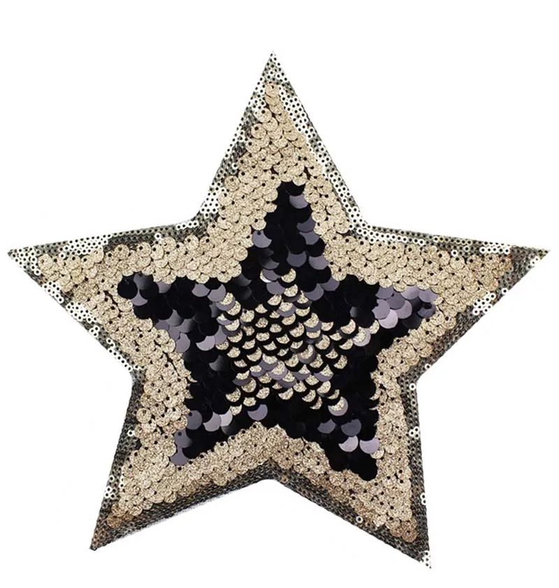 1Pc Women Golden Star Patch Sequins Biker Patches For Clothing Stickers SKirt Mens