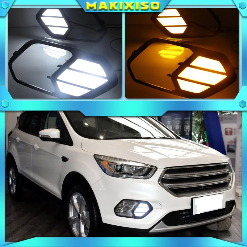 

Светодиодные дневные ходовые огни для Ford Escape Kuga 2016 2017 2018 2019, желтые Сигналы поворота, водонепроницаемые Автомобильные светодиодные дневные ходовые огни 12 В, 2 шт.