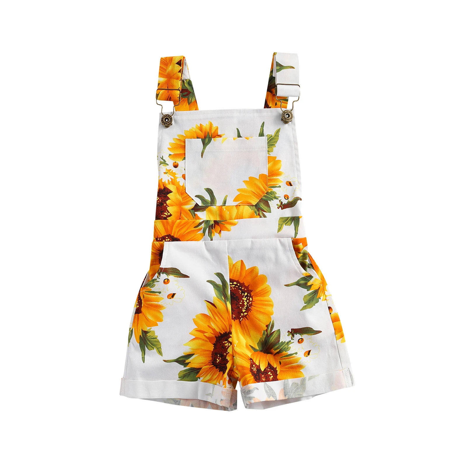 2020-12-05 Lioraitiin 2-7Years Toddler Girl's Pants Sunflower Print Suspender Shorts with Pockets Fashion Jumpsuit