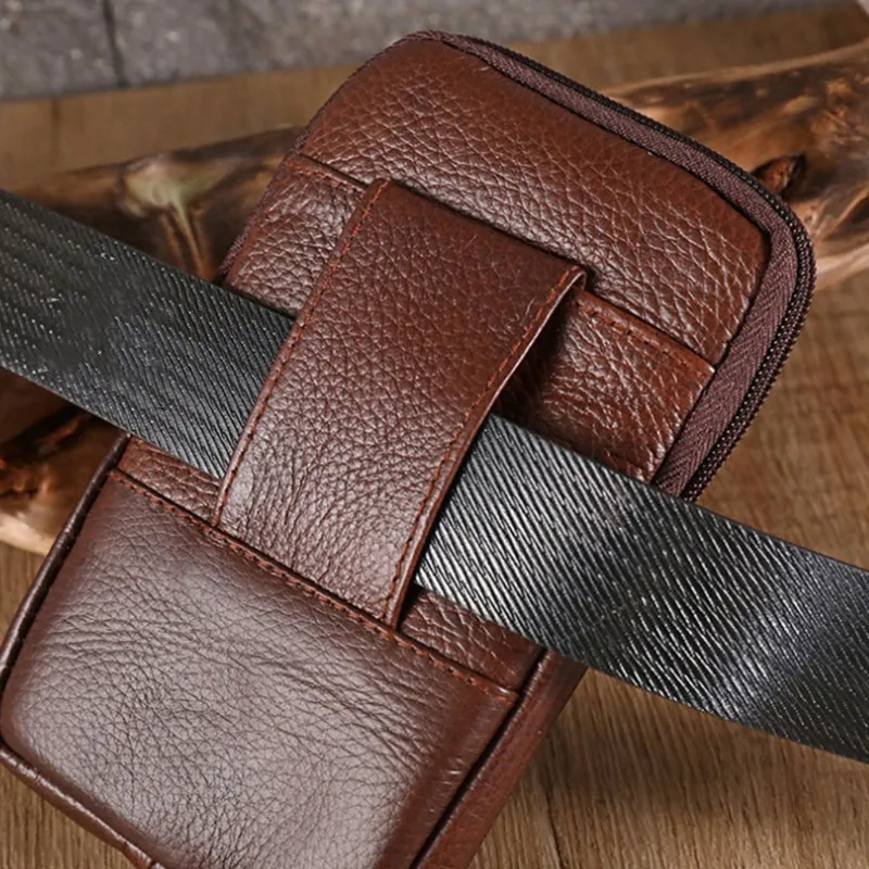 Men Vintage Cowhide Leather Waist Fanny Pack Phone Card Holder Bum Bag Belt Holster Carry Phone Bag Travel Hip Hanging Purse