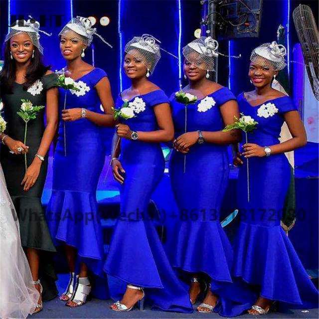African Royer Blue Bridesmaid Dresses High Low Gown Black Girls Maid of Honor Nigeria Satin Wedding Party Bridesmaid Dress AliExpress