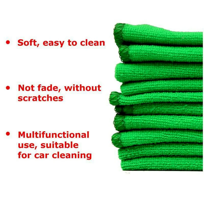 10Pcs Green Car Cleaning Wash Cloth Microfibre Cleaning Auto Car Detailing Soft Cloths Wash Towel Duster Microfiber Towel Tools