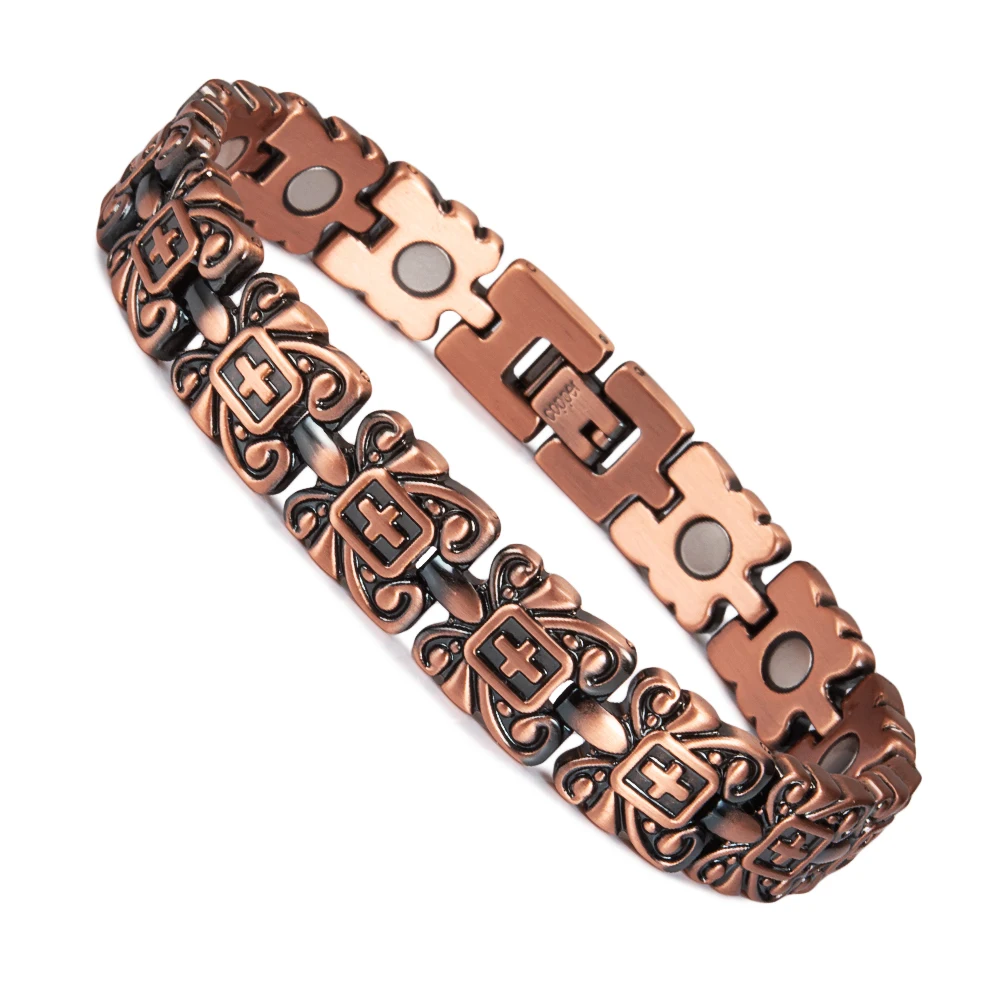 Magnetic Copper Bracelet for Women Cross 12mm Magnetic Therapy Bracelet Benefits Vintage Pure Copper Magnetic Bracelet Arthritis