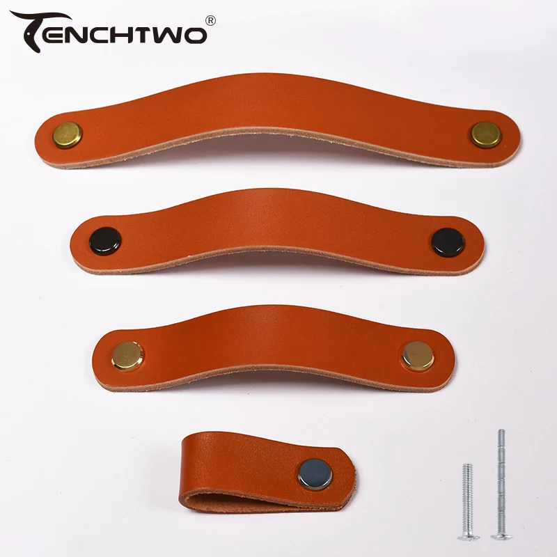 TENCHTWO Nordic Style Orange Leather Knobs Kitchen Cupboard Bookcase Drawer Pulls Filing Cabinet Handles Children’S Furniture