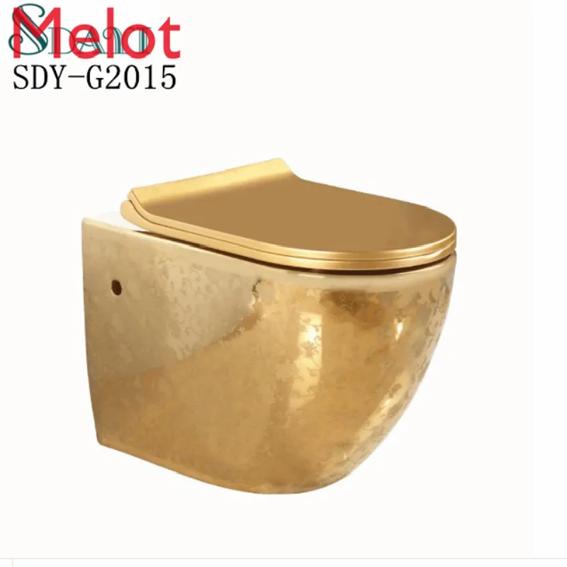 

ceramic rimless golden color wc toilet bowl bathroom gold wall hung toilet