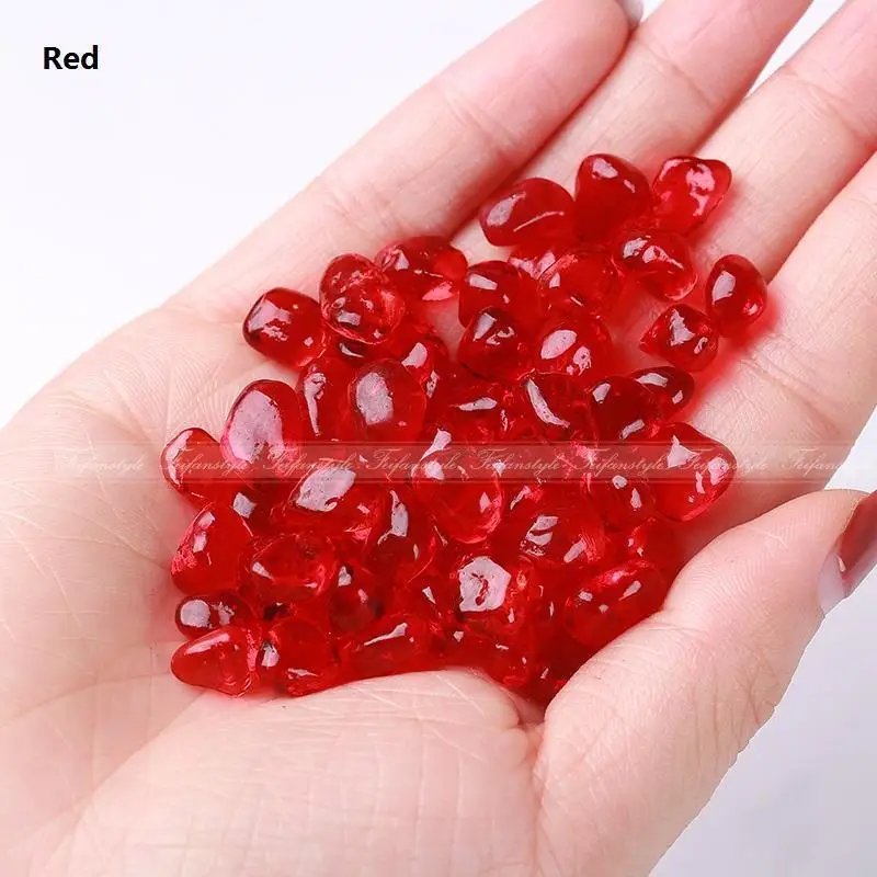 100g 5-8mm Blue Glass Red Glass Gravel Stones Polished Rock Aquarium Fish Tank