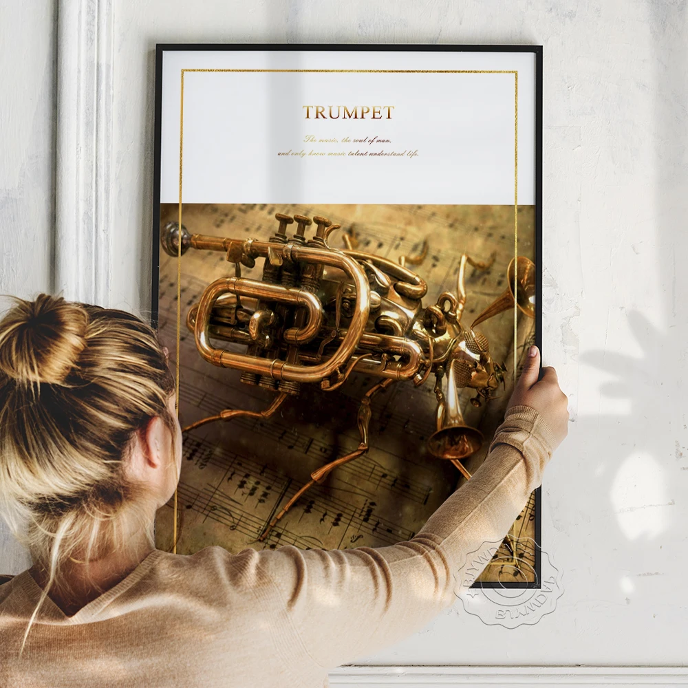 الحديثة الرجعية المعادن البوق الرسم على لوحات القماش الجدارية المشارك Vintage أداة عزف موسيقى لغرفة المعيشة ديكور المنزل هدية ملصق