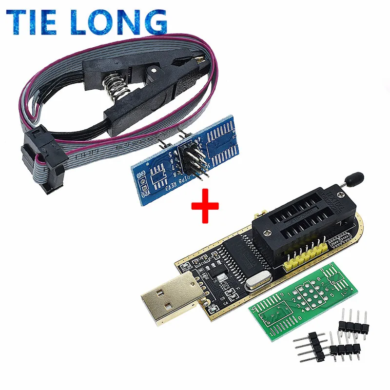 TIELONG CH341A 24 25 Series EEPROM Flash BIOS USB Programmer Module + SOIC8 SOP8 Test Clip For EEPROM 93CXX / 25CXX / 24CXX