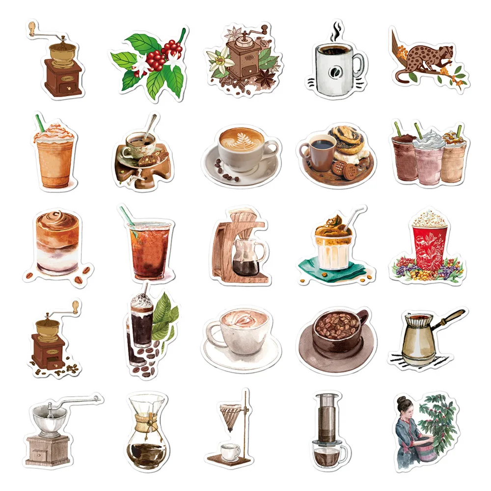 10/30/50pcs Vintage Coffee Shop Graffiti Stickers Aesthetic Decals Kids Toy Scrapbook Diary Phone Laptop Cute Waterproof Sticker