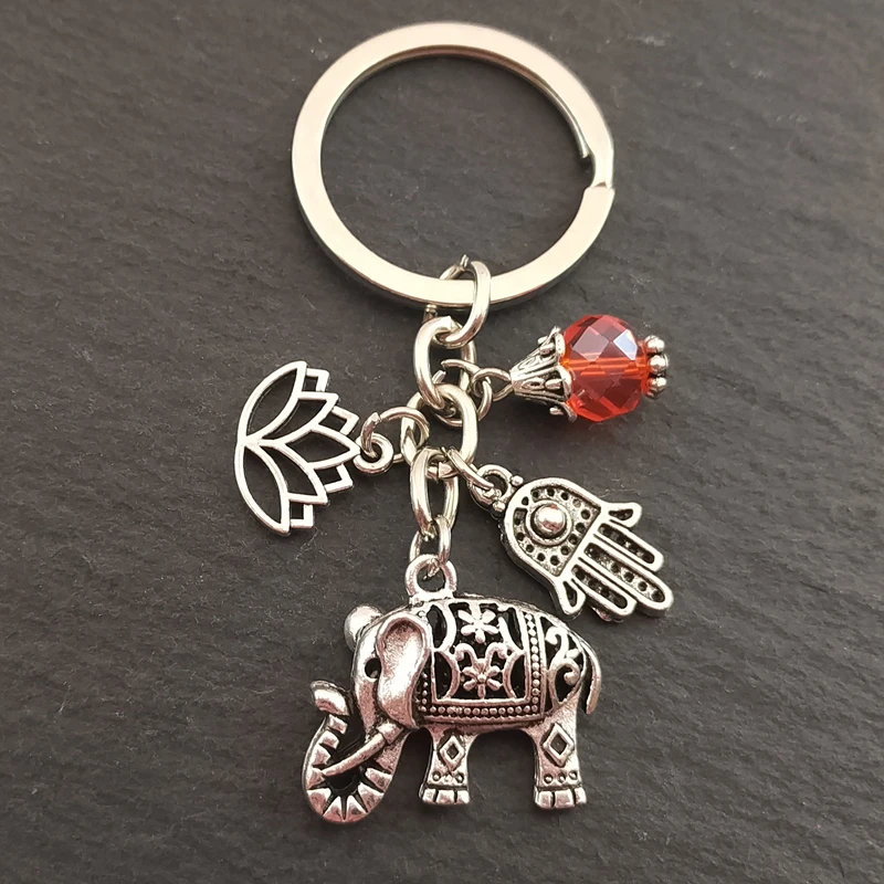 Llaveros étnicos tribales para mujer, regalo único bohemio, llavero de coche de elefante de mano, joyería de loto, 1 unidad