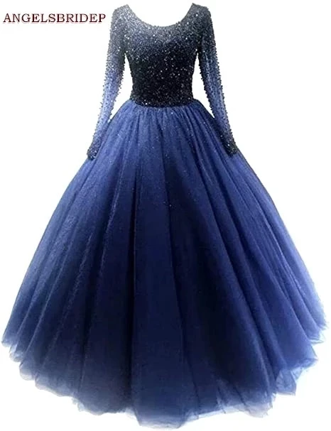 ANGELSBRIDEP-vestidos de Quinceañera de manga larga para 15, vestidos formales de fiesta con cuentas de tul brillante, dulces 16, vestidos de fiesta de cumpleaños